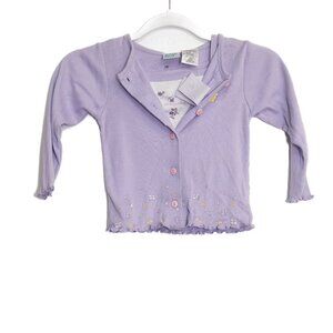 Baby Girls Size 4T Lavender Cardigan With Floral Embroidery & Ruffled Hem